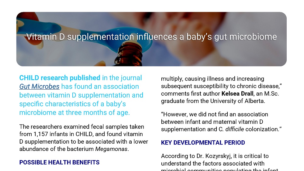 Vitamin D supplementation influences a baby’s gut microbiome CHILD